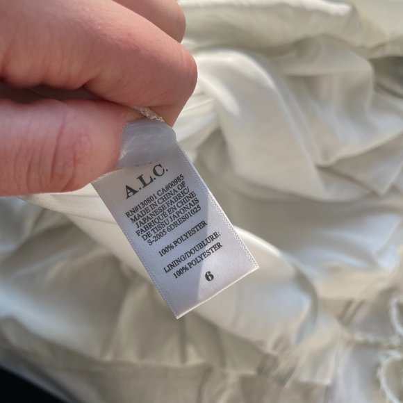 A.L.C. Blouson Long Sleeve Mini Dress White Button Up String Belt Flounce Hem - Picture 3 of 11